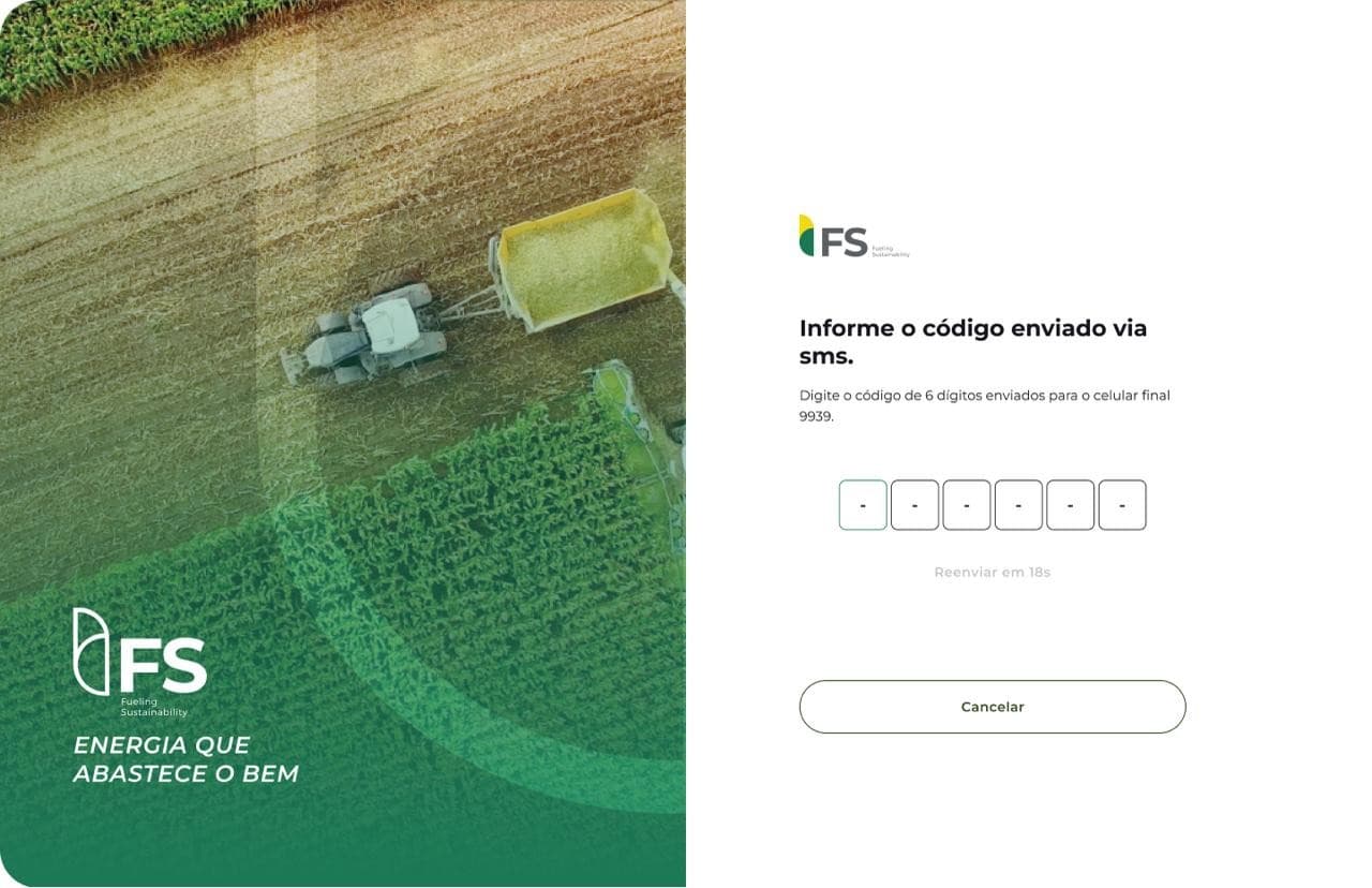 Tela do sistema entregue para FS Fueling Sustainability